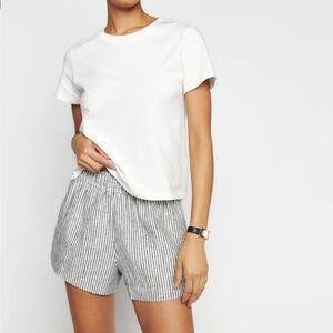 Reformation navy blue/white striped Mila short shorts